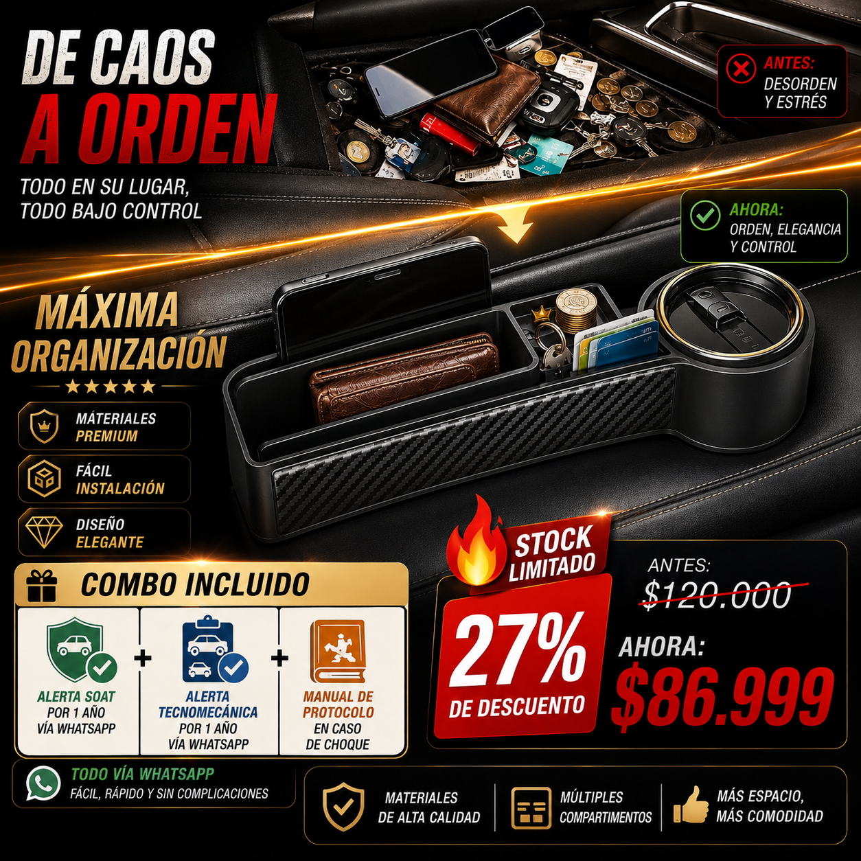 🚗🔥 ¡Organiza tu carro y recibe el Combo de Seguridad GRATIS!