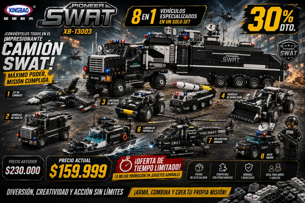 ¡Set de 895 piezas, 8 Modelos en 1💥Un Monstruo SWAT Gigante! 🚛⚡