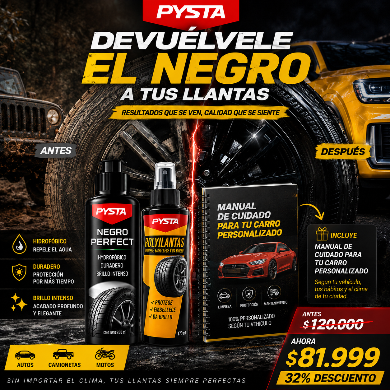 🔥 ¿LLANTAS OPACAS Y DESCUIDADAS? RECUPERA SU BRILLO + MANUAL DE CUIDADO PERSONALIZADO PARA TU VEHÍCULO