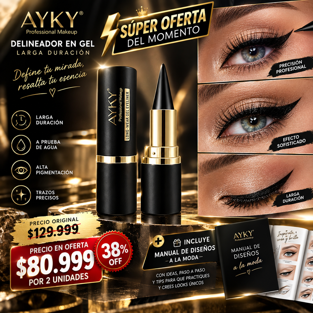 ¿Cansada de que tu delineador de gel se borre? 😩 ¡Luce una mirada duradera con nuestro delineador en gel! ✨👁️