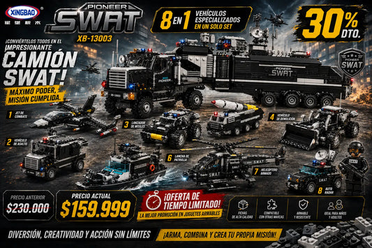 ¡Set de 895 piezas, 8 Modelos en 1💥Un Monstruo SWAT Gigante! 🚛⚡