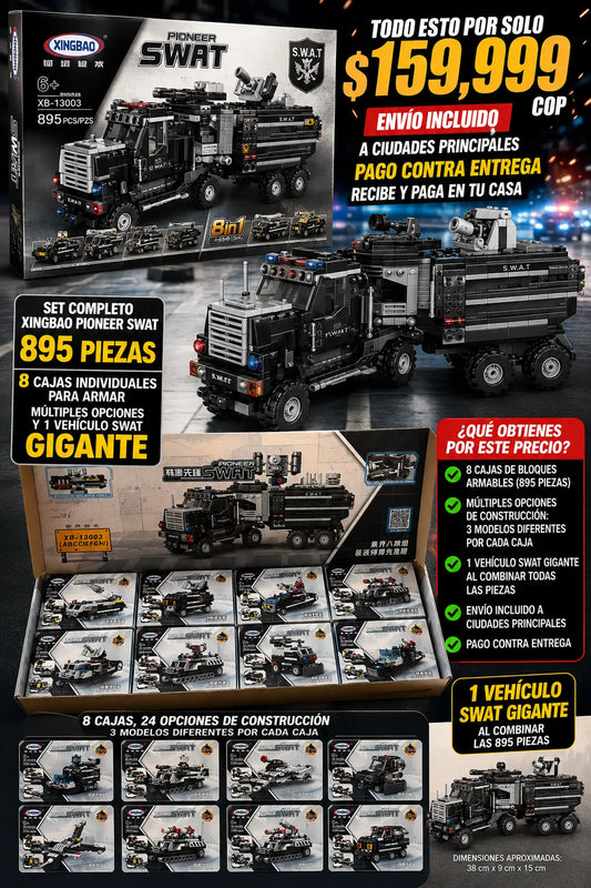 🚓👮‍♂️ Set de 895 piezas, 8 Modelos SWAT XINGBAO – Construye tu escuadrón 🚁💥